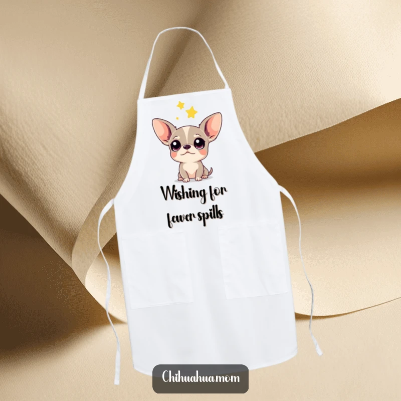 Funny Chihuahua Apron: A chef's apron featuring a chihuahua with large, curious eyes watching a magical falling star.