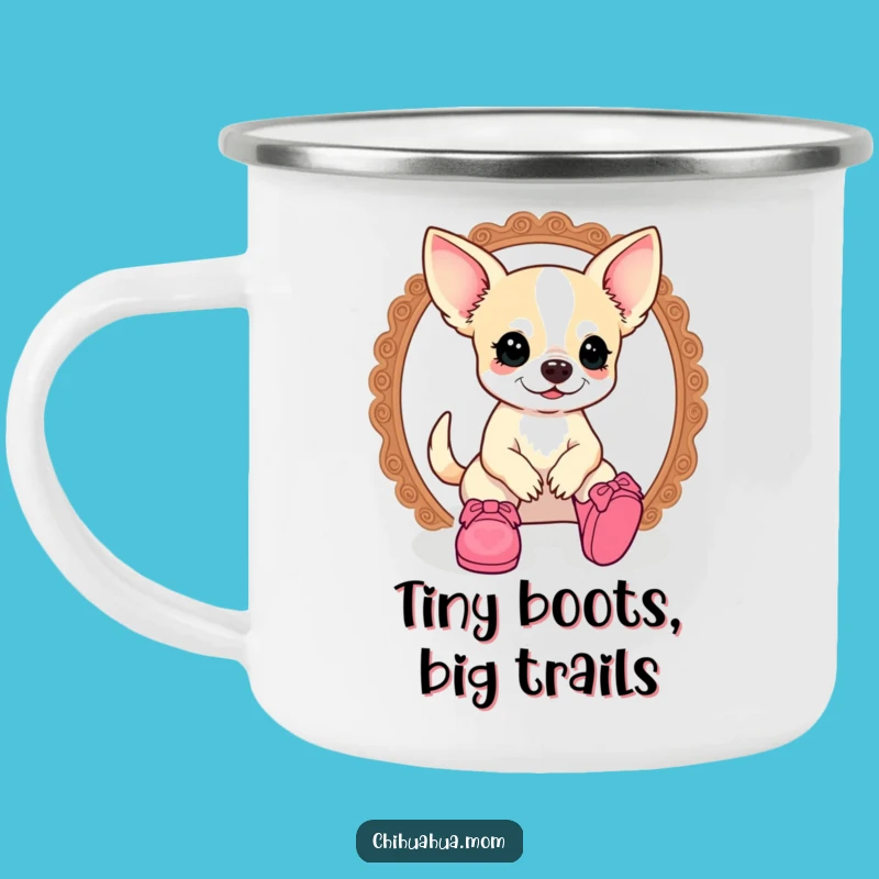 Adventure Funny Kawaii Chihuahua Lady Camping Mug: Shoe Style!