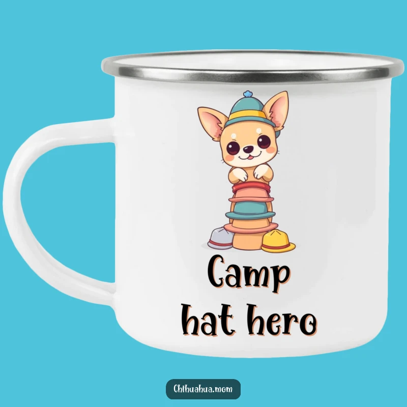 Funny Chihuahua Hat Tower Camping Mug - Tiny Hats Balance, Outdoor Gift