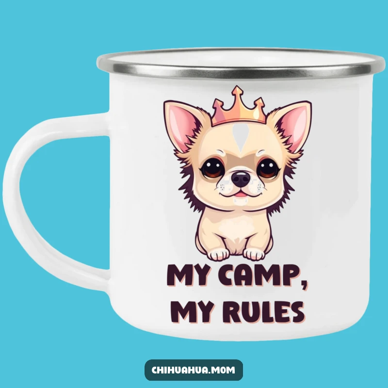 Funny Chihuahua Crown Camping Mug: Royal Sips Outdoors, Gift