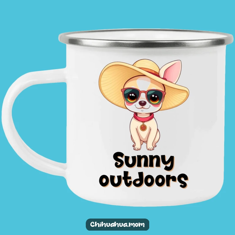 Funny Chihuahua Woman Camping Mug: Large Sun Hat Style, Durable & Hilarious Outdoor Companion