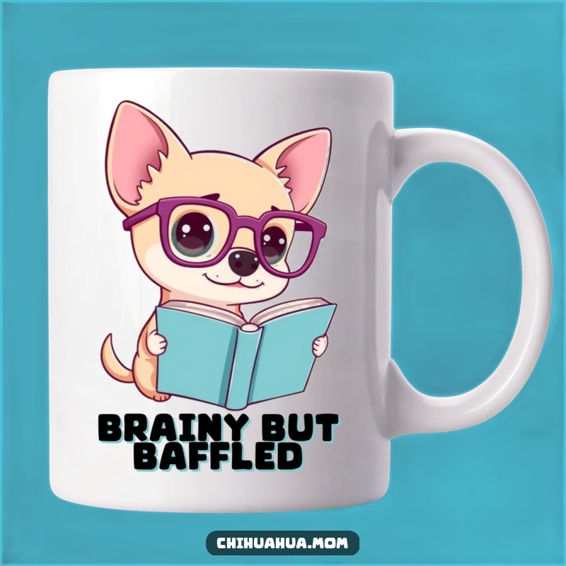 Funny Chihuahua Glasses Mug - Confused Bookworm Dog Gift