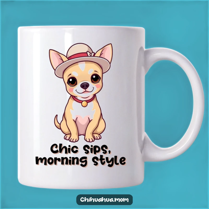 Funny Elegant Chihuahua Hat Mug: Posh Gift for Stylish Dog Lovers