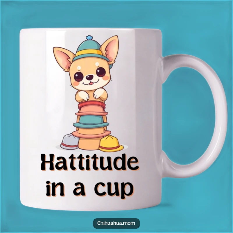 Funny Chihuahua Hat Tower Mug - Tiny Hats Balance, Quirky Gift