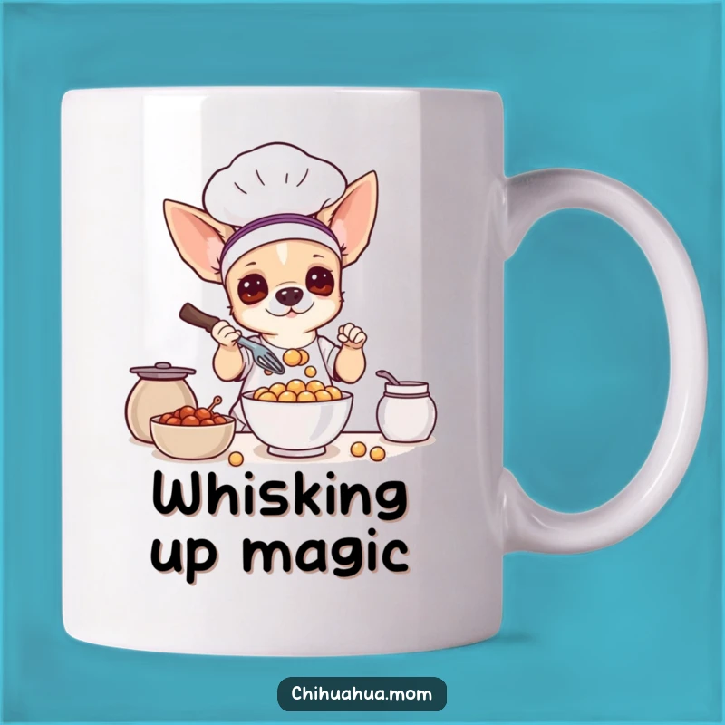 Funny Chihuahua Chef Mug: Whisking Treats, Hilarious Gift for Foodies