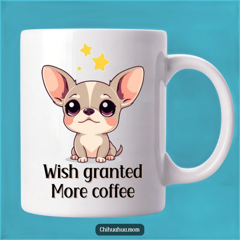 Funny Chihuahua Mug: Curious Pup Gazing at a Falling Star, Perfect Gift