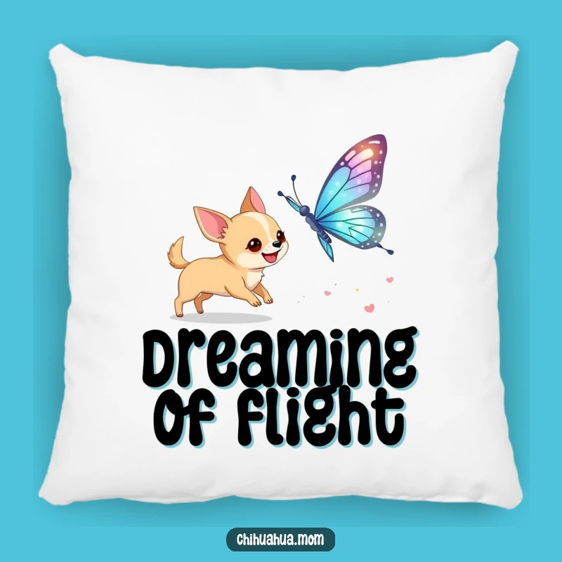 Comfy Funny Chihuahua Butterfly Chase Pillow: Cozy Joyful Accent!