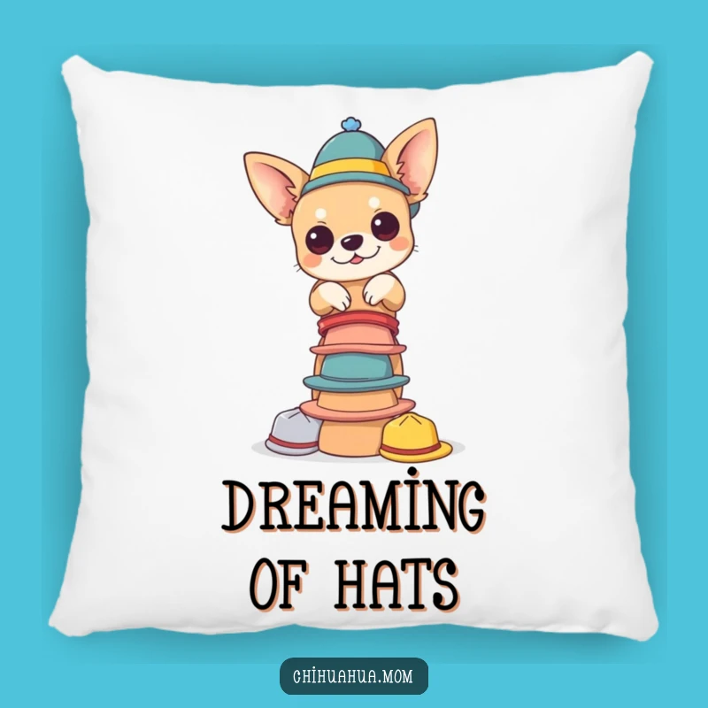 Funny Chihuahua Hat Tower Pillow - Tiny Hats Balance, Cozy Gift