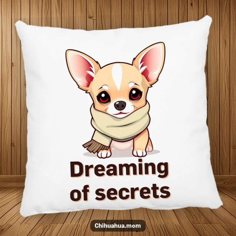 Funny Pillow: a chihuahua wearing a silly scarf peeks out, providing a humorous and cozy decorative accent.