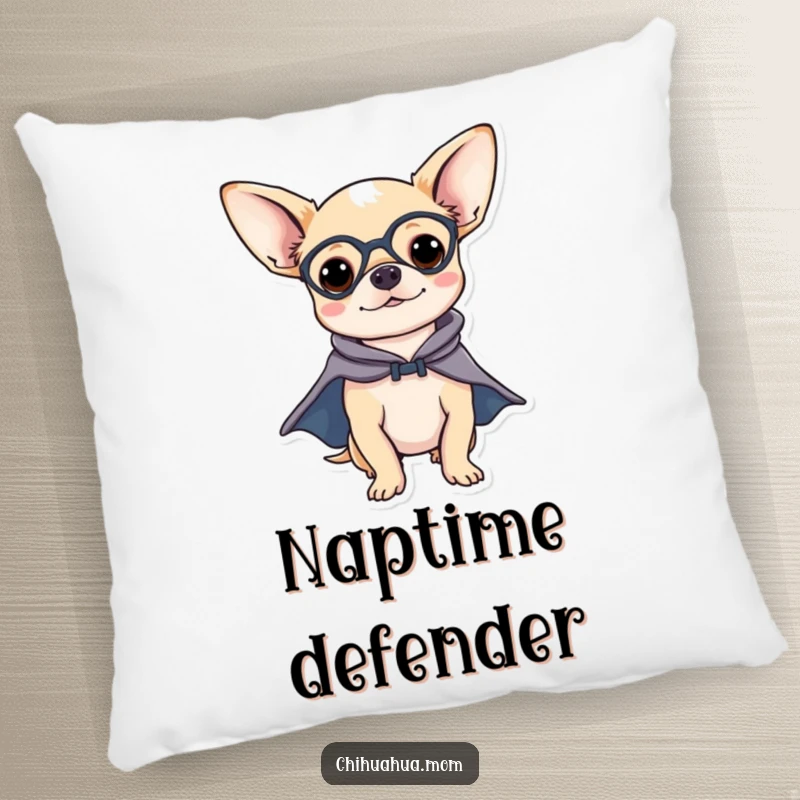 Funny Chihuahua Pillow: A chihuahua in a superhero cape, looking adorable and ready for cuddles, bringing heroic charm to any room.