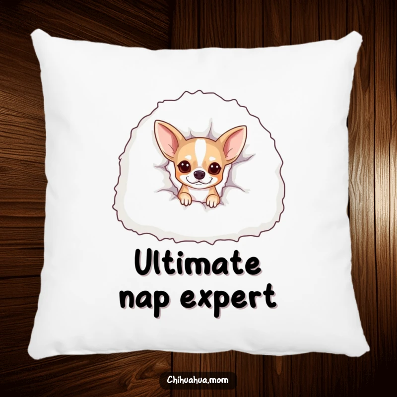 Funny Peekaboo Chihuahua Pillow: A dog peeks from under a blanket. Soft and humorous.