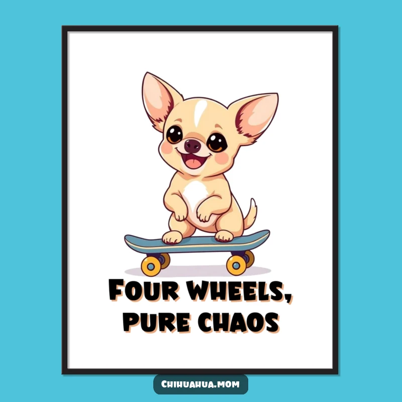 Funny Chihuahua Skateboarder Digital Art: Instant Hilarious Decor for Your Walls
