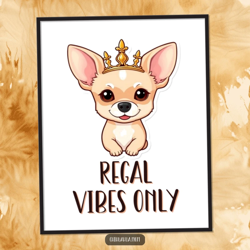 Funny Chihuahua Digital Art: High-resolution artwork of a proud chihuahua wearing a detailed royal crown.