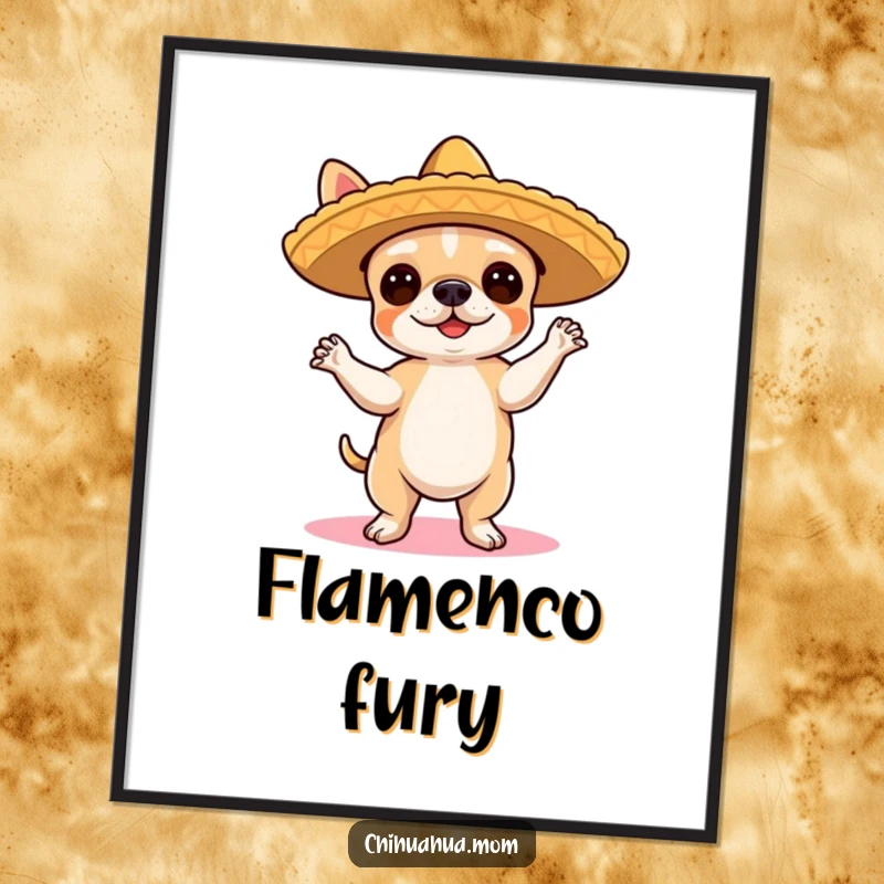 Funny Chihuahua Digital Art: A cute chihuahua in a sombrero dances the flamenco, ready for digital or print display.