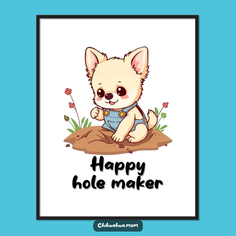 Funny Digging Chihuahua Digital Art: Playful Wall Decor Full of Determination