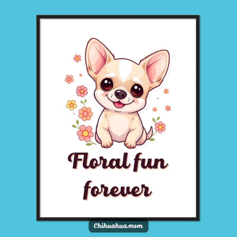 Funny Sweet Chihuahua Art Print: Floral Dreamy Pup - Charming Funny Gift!