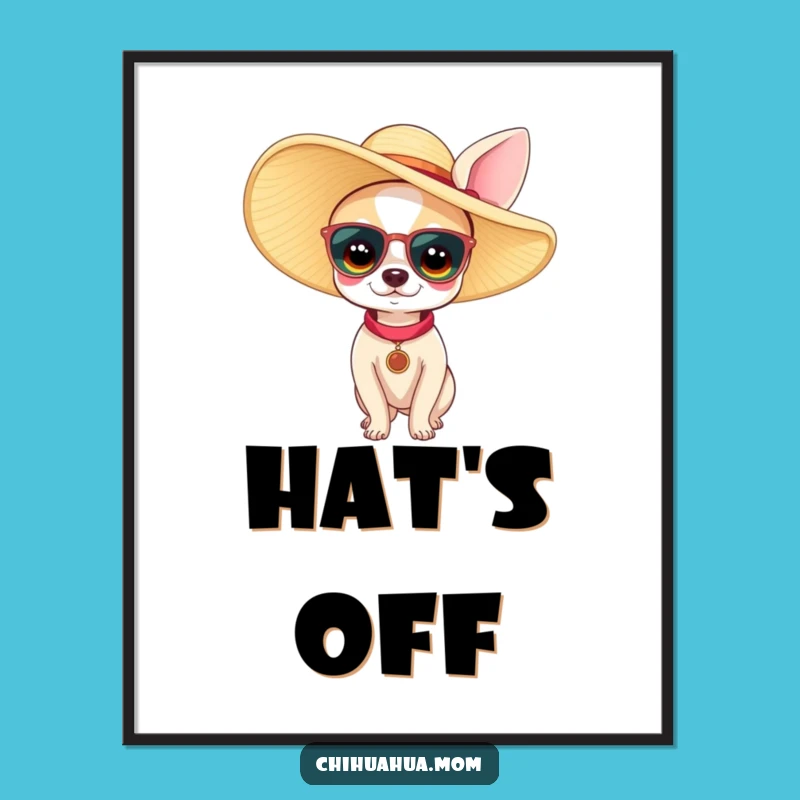 Funny Chihuahua Woman Digital Art Print: Large Sun Hat Style, Instant Download Art