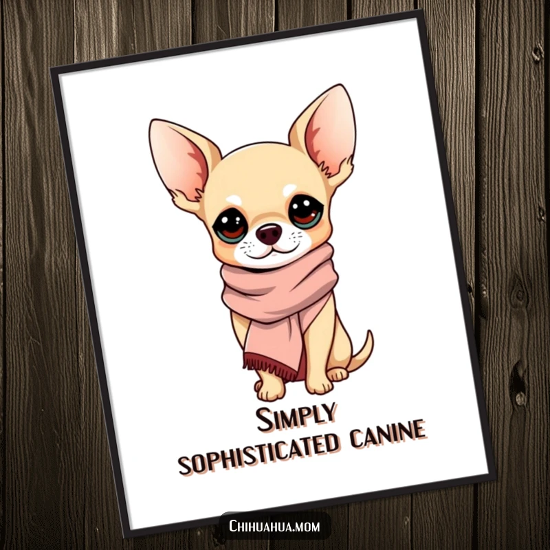 Funny Chihuahua Digital Art: A chihuahua wearing a chic scarf, exuding pure sophistication and charm. A charming funny gift.