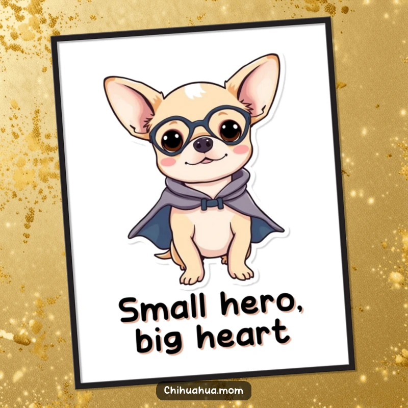 Funny Chihuahua Digital Art: A high-resolution image of a chihuahua in a superhero cape and mask, exuding bravery and charm.