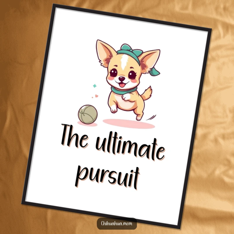 Funny Chihuahua Lady Ball Digital Print: Kawaii character playfully chasing a rolling ball. Instant funny gift for dog lovers.