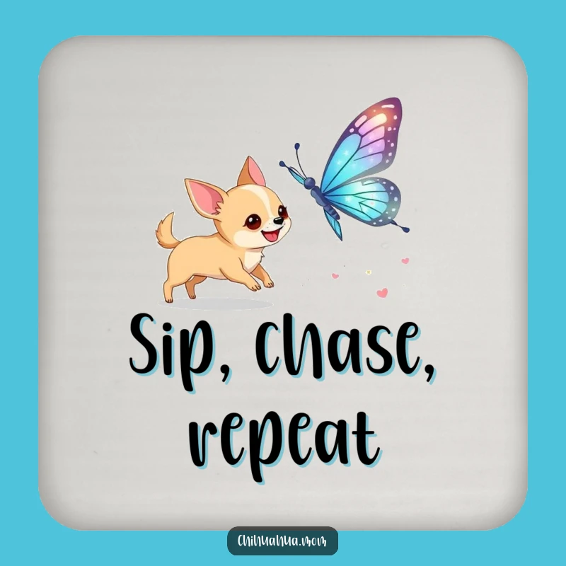 Funny Chihuahua Butterfly Chase Coasters: Protect Surfaces Joyfully!