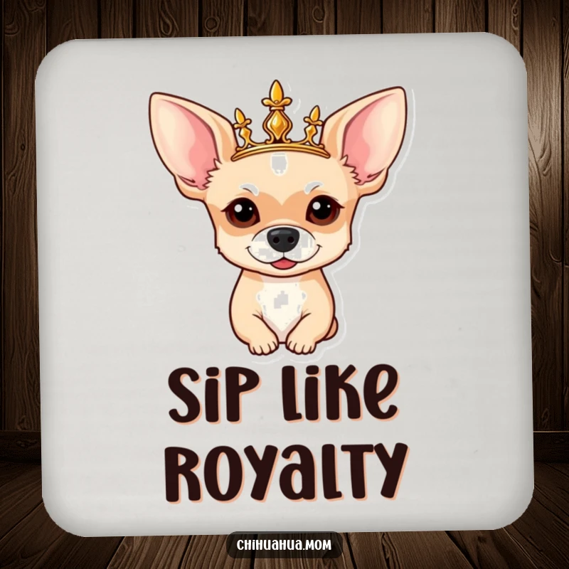 Funny Chihuahua Drink Coaster: A coaster showcasing a regal chihuahua wearing a golden crown.