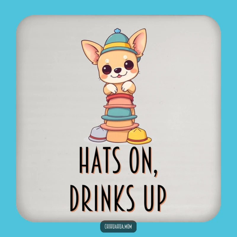 Funny Chihuahua Hat Tower Coaster - Tiny Hats Balance, Quirky Decor