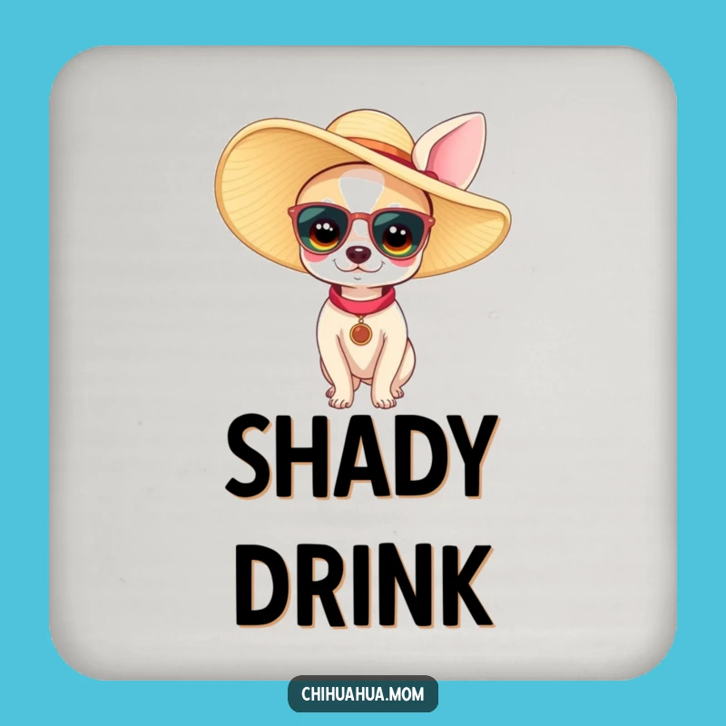 Funny Chihuahua Woman Drink Coasters: Large Sun Hat Style, Protect Surfaces with Humor