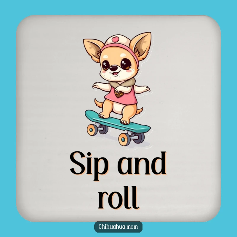 Funny Kawaii Chihuahua Lady Coaster Set: Skater Style - Great Funny Gift!