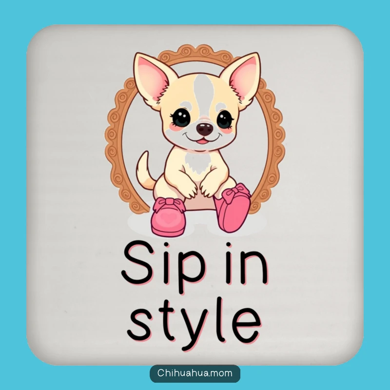 Funny Kawaii Chihuahua Lady Coaster Set: Doll Shoe Chic - Great Funny Gift!