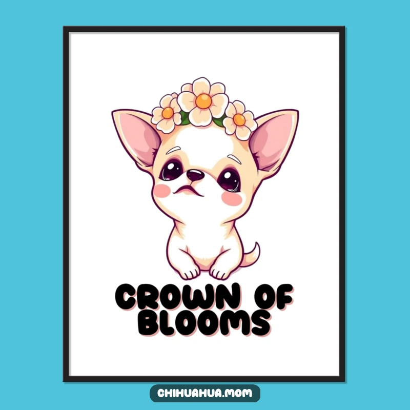 Funny Chihuahua Flower Crown Poster: Whimsical Bohemian Wall Art!