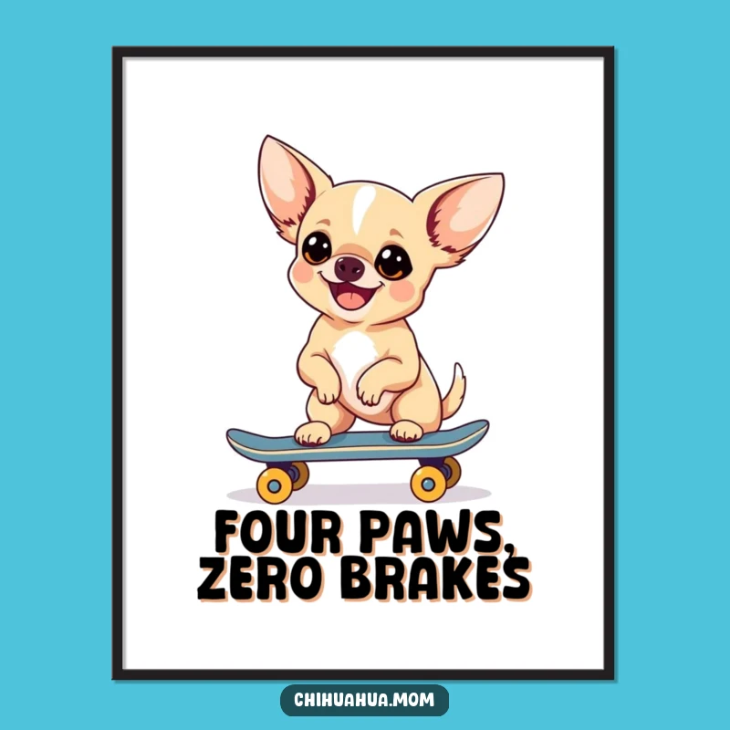 Funny Chihuahua Skateboarder Poster: A Hilarious Wall Art Piece for Dog Enthusiasts