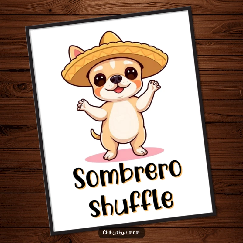 Funny Chihuahua Poster: Art depicts a cute chihuahua in a sombrero dancing the flamenco with joyful passion.