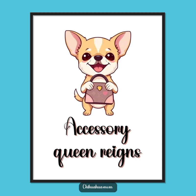 Funny Chihuahua Handbag Poster: Fashionable Pup Wall Art, Delightful Funny Gift for Style Icons