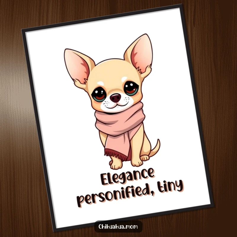Funny Chihuahua Poster: A chihuahua wearing a chic scarf, looking incredibly sophisticated and poised. A stylish funny gift.