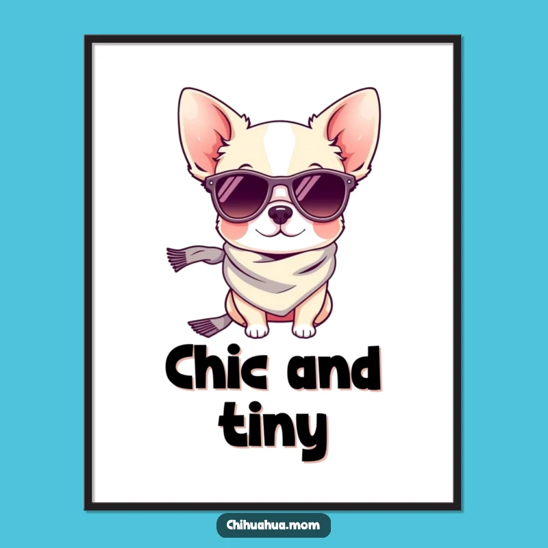 Funny Tiny Chihuahua Sunglasses Poster: Chic Dog Art, Hilarious Decor