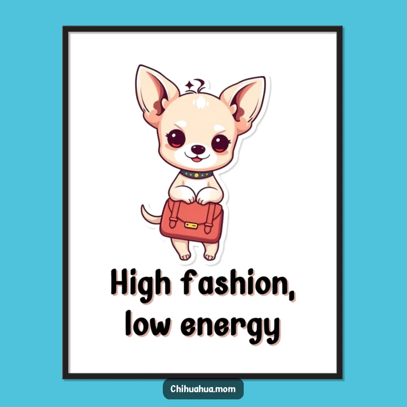 Funny Kawaii Chihuahua Lady Poster: Fashionable Ride Art, Elegant Funny Gift