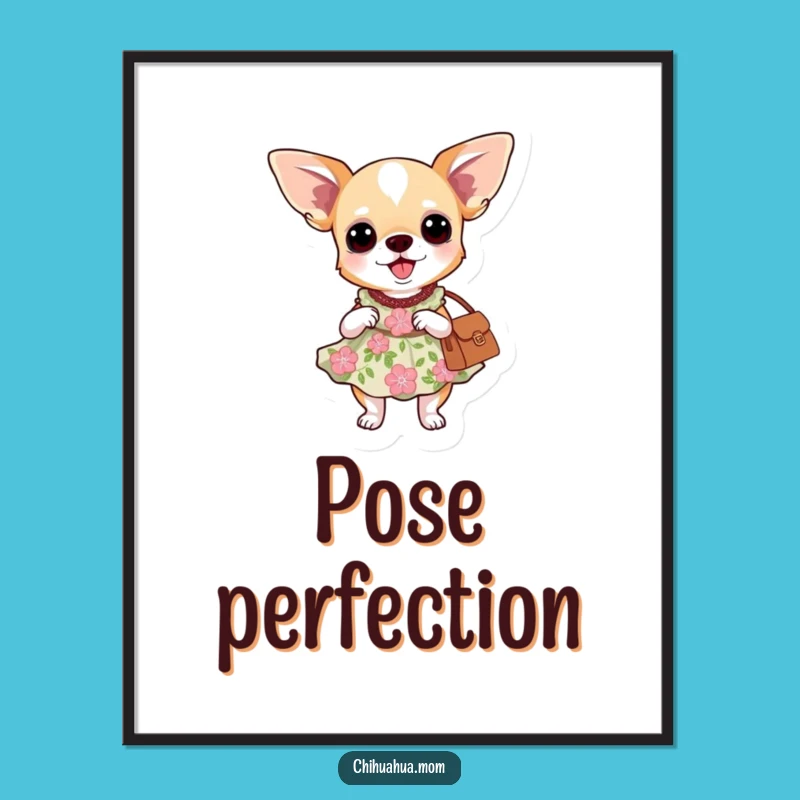 Funny Chihuahua Dress Poster: Floral Pup Art, Hilarious Decor