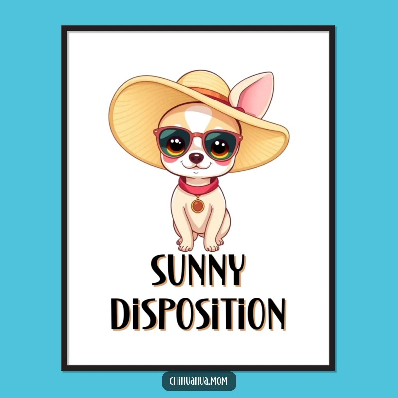 Funny Chihuahua Woman Poster: Large Sun Hat Style, Charming Wall Art for Dog Lovers