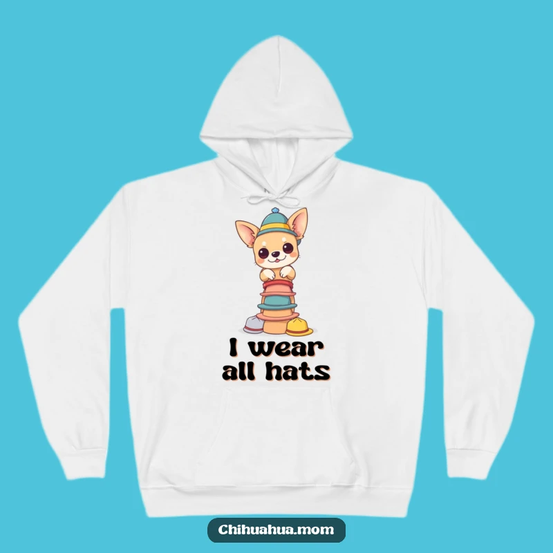 Funny Chihuahua Hat Tower Hoodie - Tiny Hats Balance, Cozy Gift