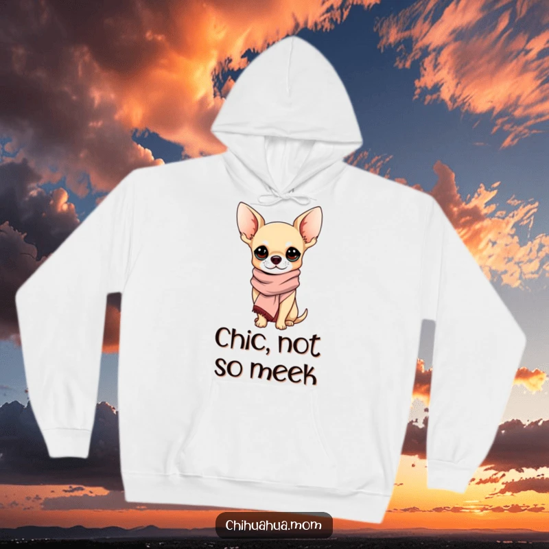 Funny Chihuahua Hoodie: A chihuahua sporting a chic scarf, looking incredibly sophisticated and worldly. A chic funny gift.