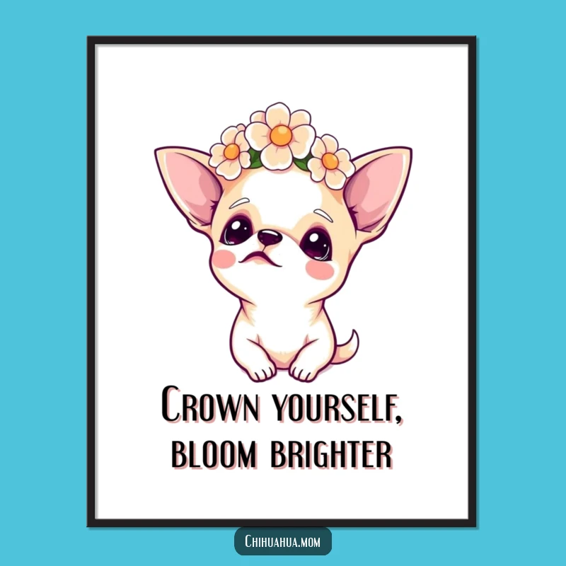 Free Printable Wall Art: Whimsical Chihuahua Flower Crown, Hilarious Downloadable Decor!