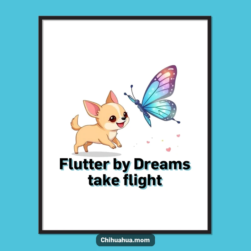 Free Printable Wall Art: Chihuahua Butterfly Chase, Downloadable Whimsical Decor
