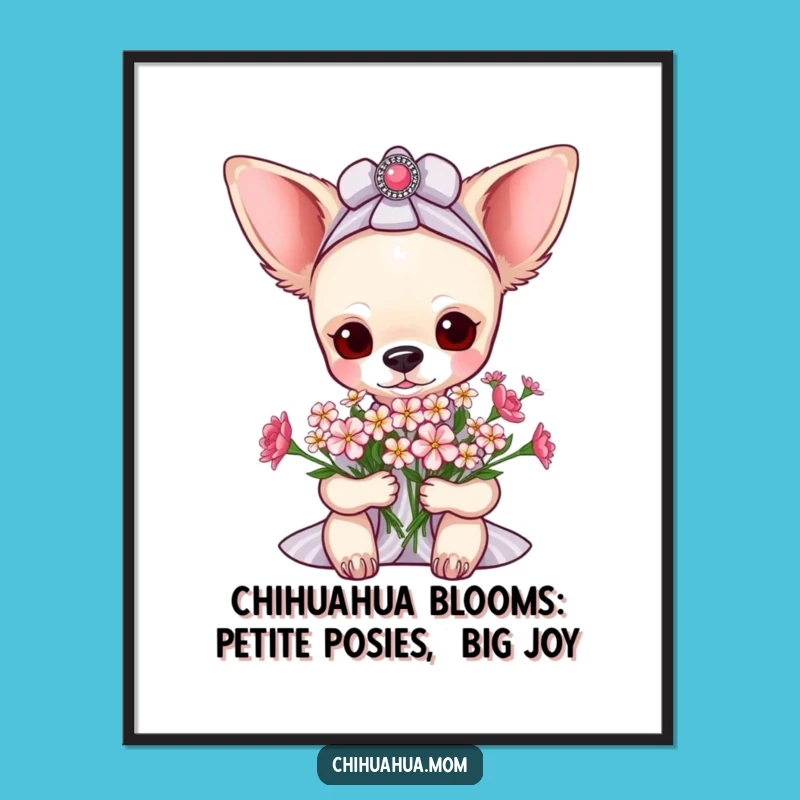 Free Printable Pampered Chihuahua Flower Bouquet Wall Art Funny Downloadable Decor
