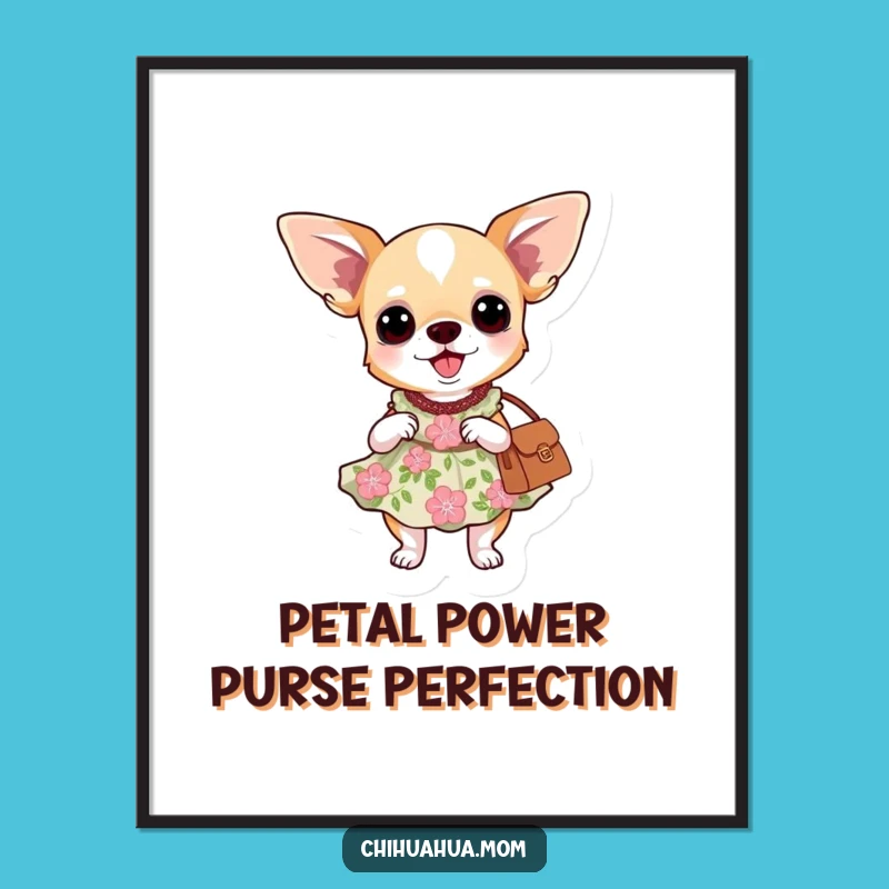 Free Printable Wall Art: Chihuahua in Floral Dress & Purse - Funny Downloadable Decor