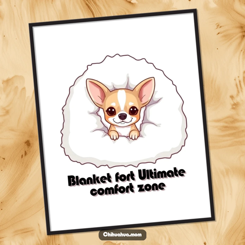 Funny Free Printable Wall Art: A chihuahua peeks out from a giant, fluffy blanket, radiating cozy vibes.