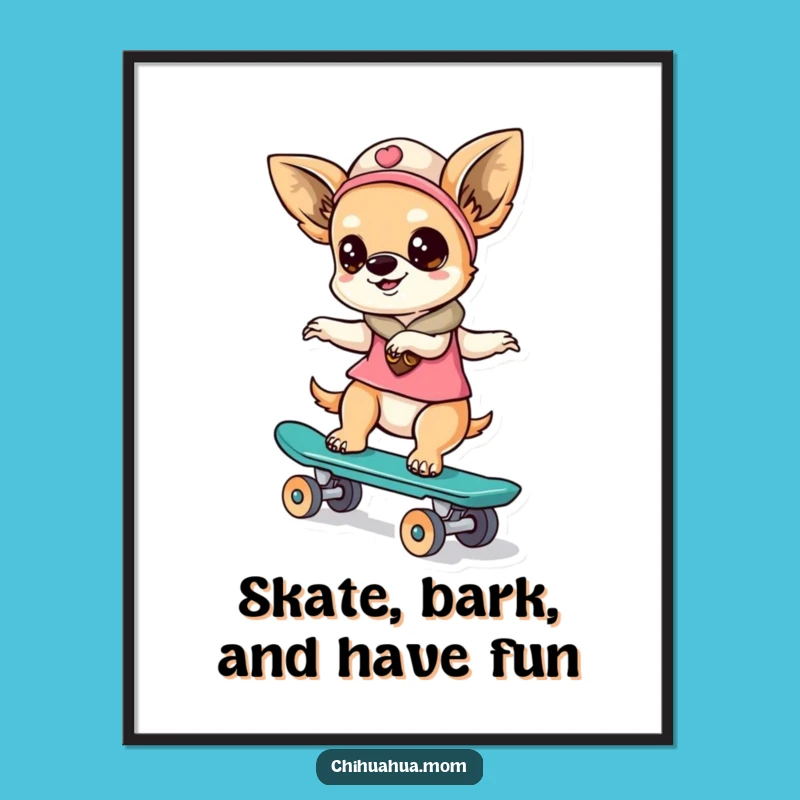 Free Printable Wall Art: Funny Chihuahua Lady Skateboard Decor Download