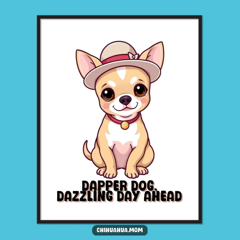 Funny Free Printable Wall Art: Chic Chihuahua in Hat, Sophisticated Downloadable Decor!