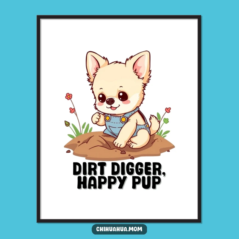 Funny Free Printable Wall Art: Determined Chihuahua Digging, Energetic Downloadable Decor