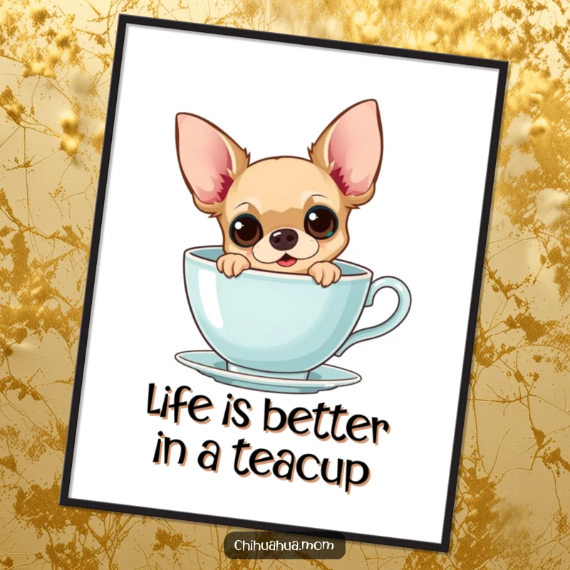 Funny Free Printable Wall Art: Curious Chihuahua Peeking Merrily from an Oversized Teacup